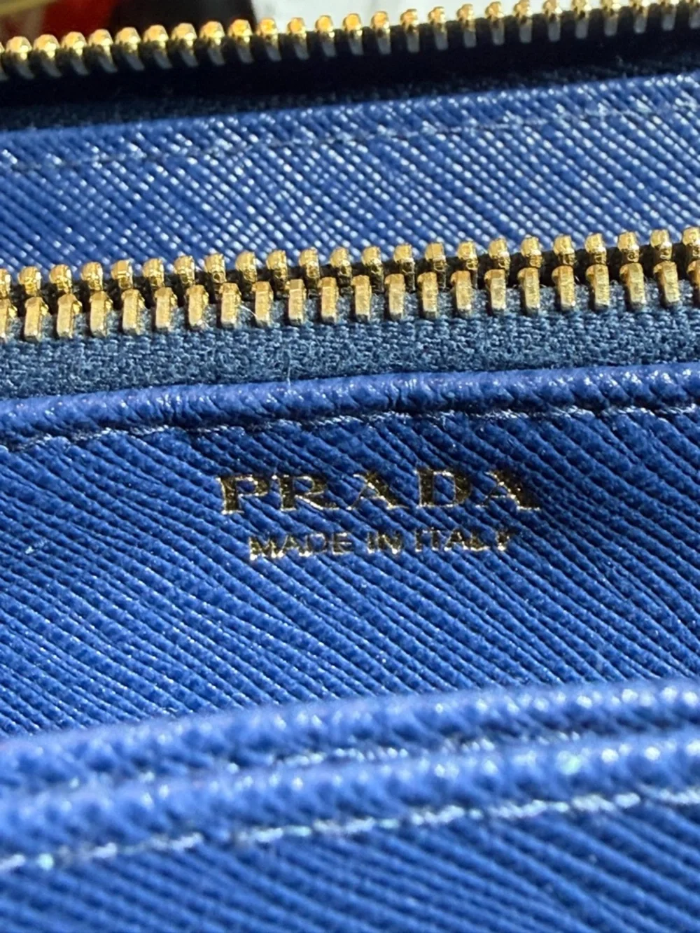 Prada Blue Saffiano Leather Zip Wallet with Gold Logo - Picture 10 of 16